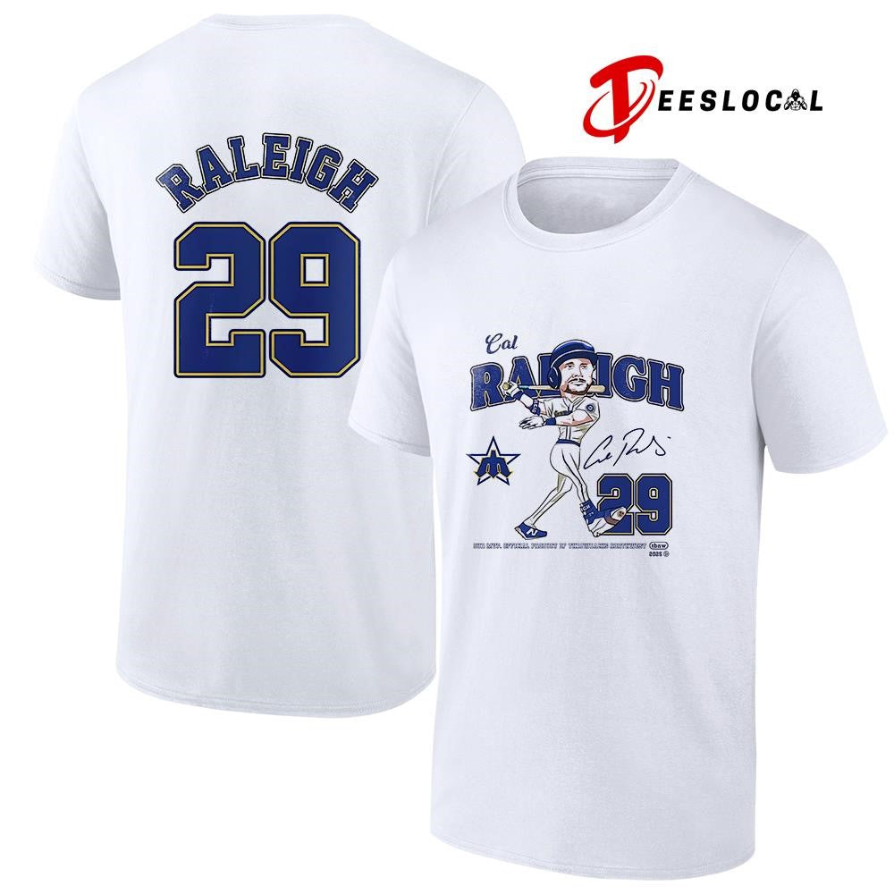 Seattle Mariners Cal Raleigh MVP name and number caricature pose shirt