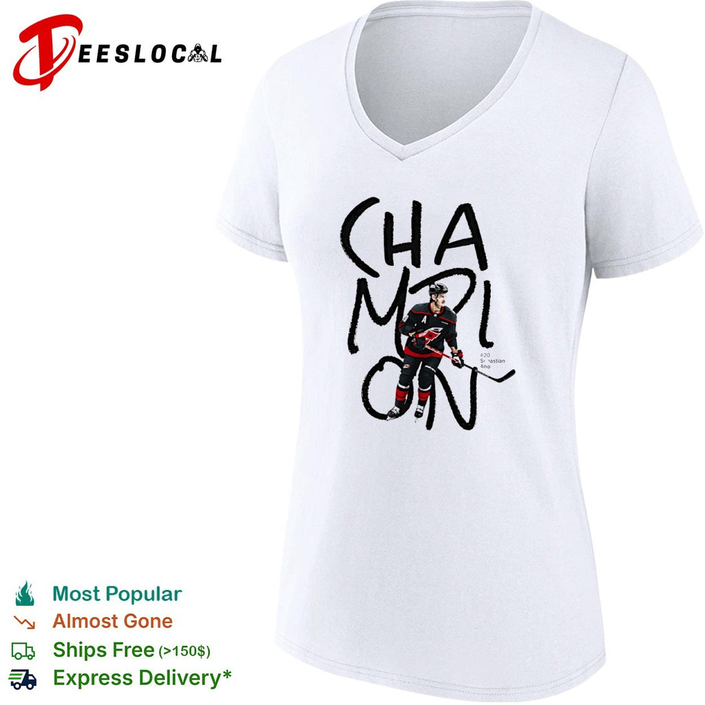 Sebastian Aho Carolina Hurricanes hockey player champion shirt