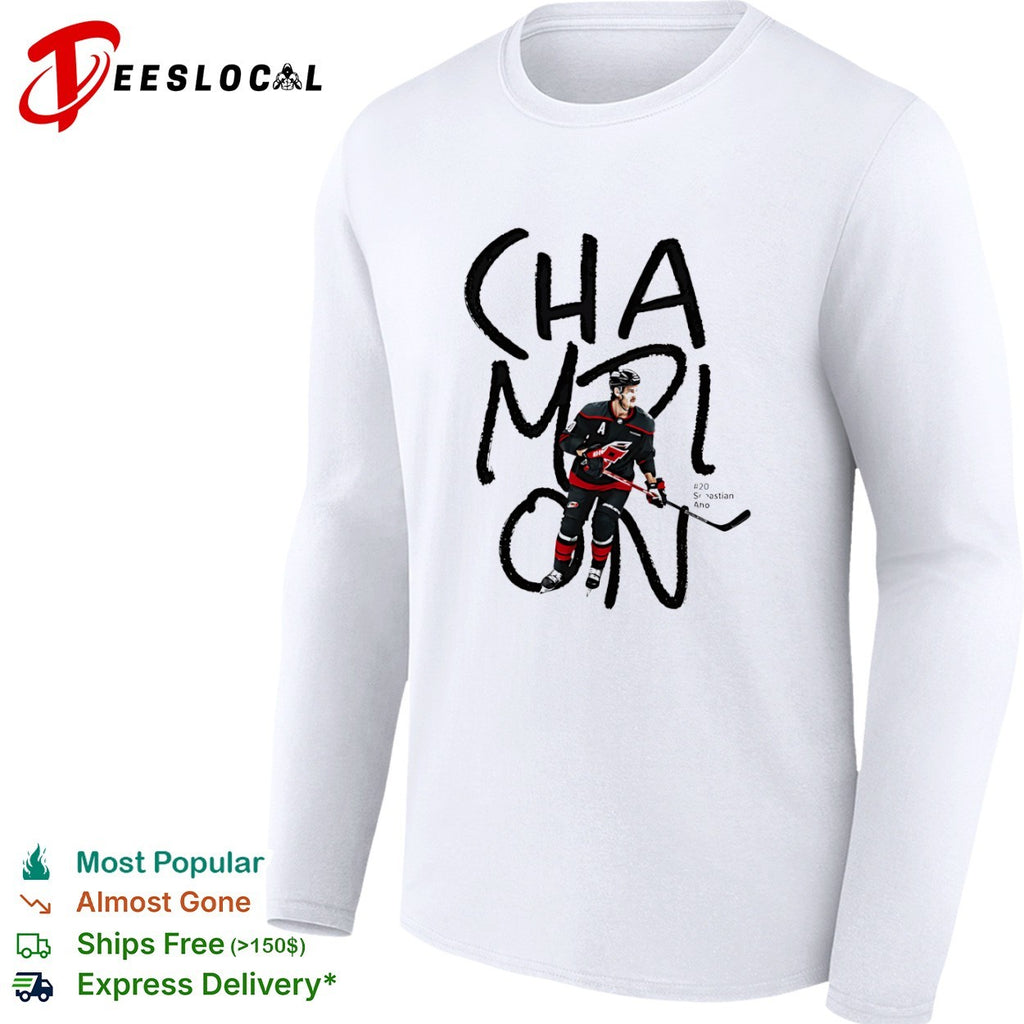 Sebastian Aho Carolina Hurricanes hockey player champion shirt