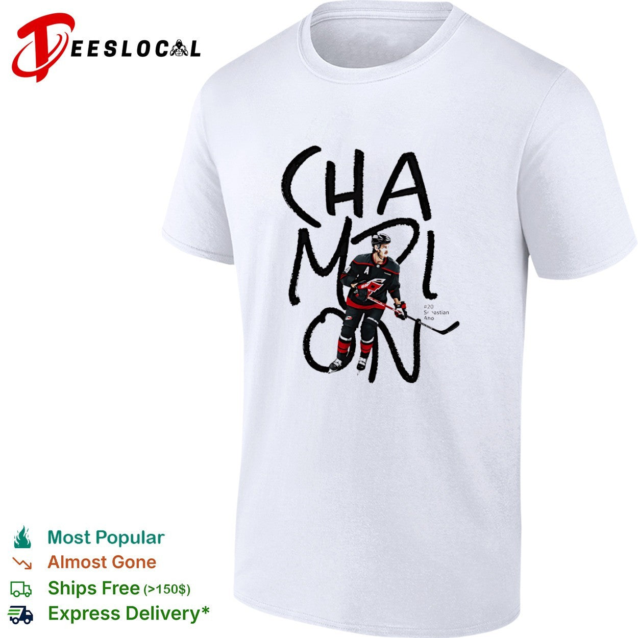 Sebastian Aho Carolina Hurricanes hockey player champion shirt