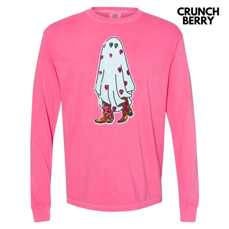 Sequin Cowgirl Ghost Patch Long Sleeve Comfort Colors T-Shirt Hoodie, Sweatshirt | CiraTrend.com