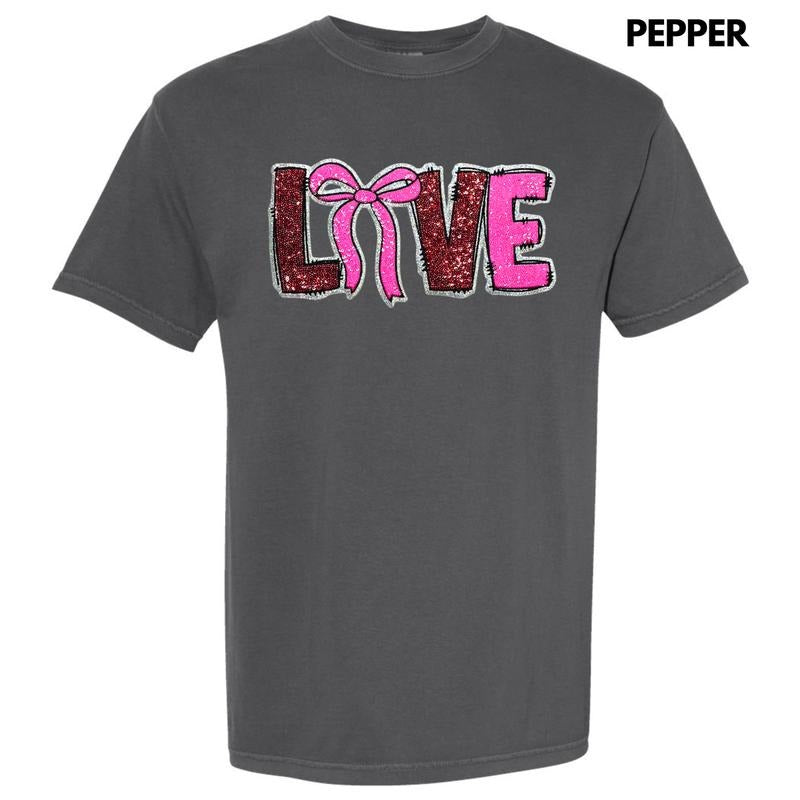 Sequin Love Bow Patch Comfort Colors T-Shirt Hoodie, Sweatshirt | CiraTrend.com