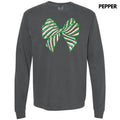 Sequin Red & Green Bow Patch Long Sleeve Comfort Colors T-Shirt Hoodie, Sweatshirt | CiraTrend.com