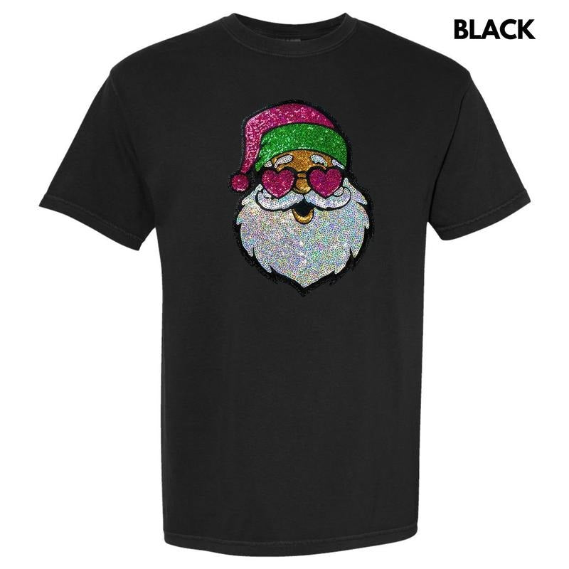 Sequin Santa Heart Eyes Patch Comfort Colors T-Shirt Hoodie, Sweatshirt | CiraTrend.com