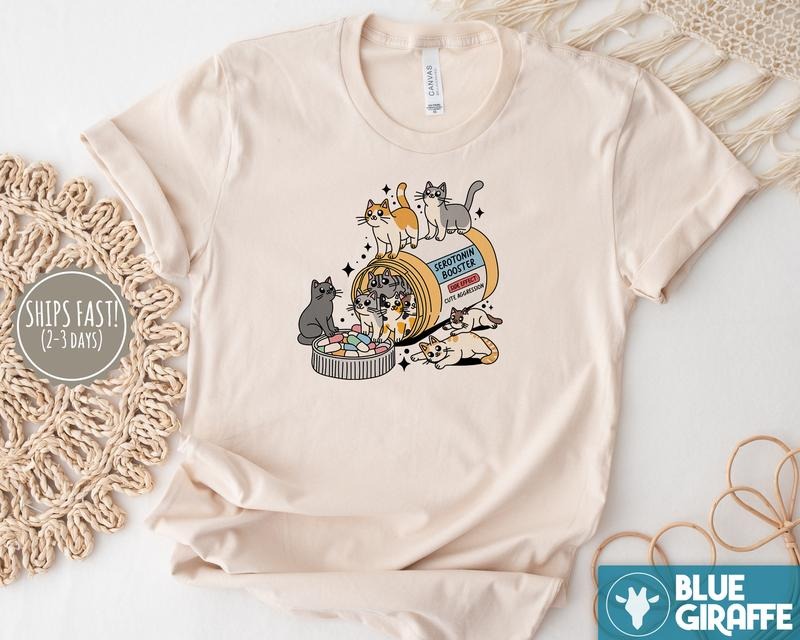 Serotonin Cats T-Shirt, Funny Cat Tee, Cat Lover Graphic Tee Hoodie, Sweatshirt | CiraTrend.com