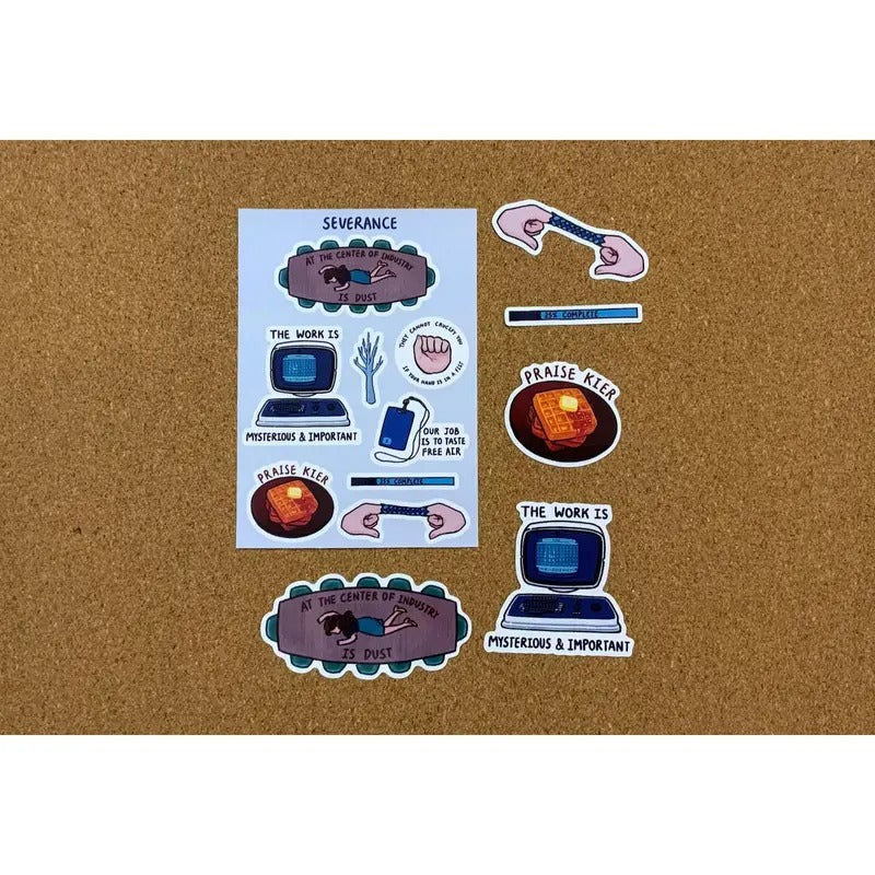 Severance Inspired Sticker Sheet, Office Dystopian Journal Laptop Decor T-Shirts, Hoodie, Sweatshirt | CiraTrend.com