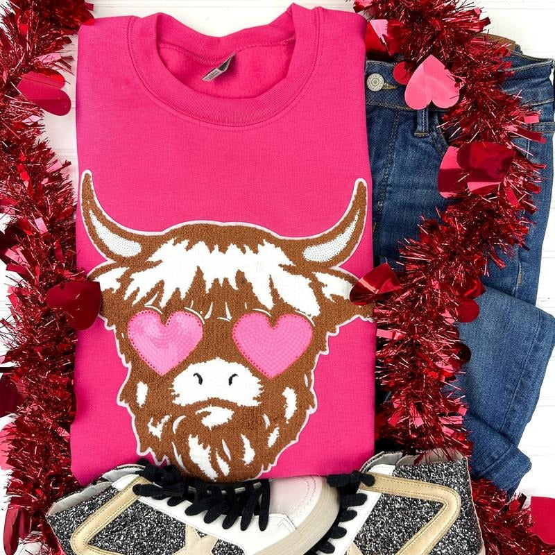Shaggy Heifer Chenille Patch Sweatshirt -- HOT PINK T-Shirts, Hoodie | CiraTrend.com