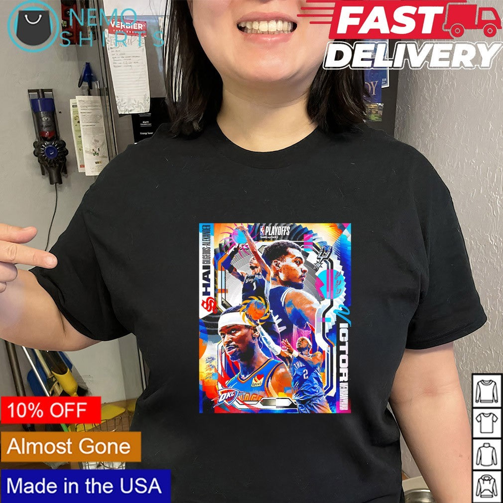 Shai Gilgeous-Alexander of Thunder and Victor Wembanyama of Spurs matchup shirt