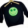Shamrock Happy Face Patch Sweatshirt -- BLACK T-Shirts, Hoodie | CiraTrend.com