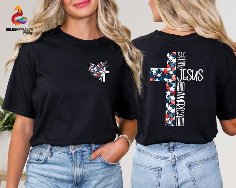She Loves Jesus And America Too Shirt, 4th Of July Shirt, Christian Shirt Hoodie, Sweatshirt | CiraTrend.com
