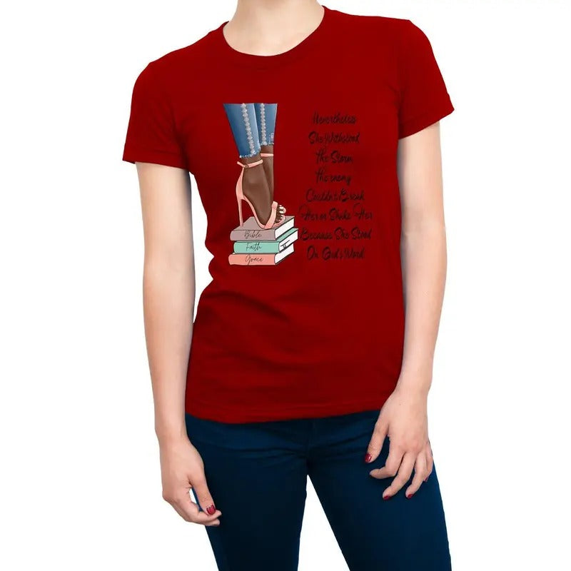 She Withstood The Storm Women's Casual Crewneck T-Shirt with Text Print