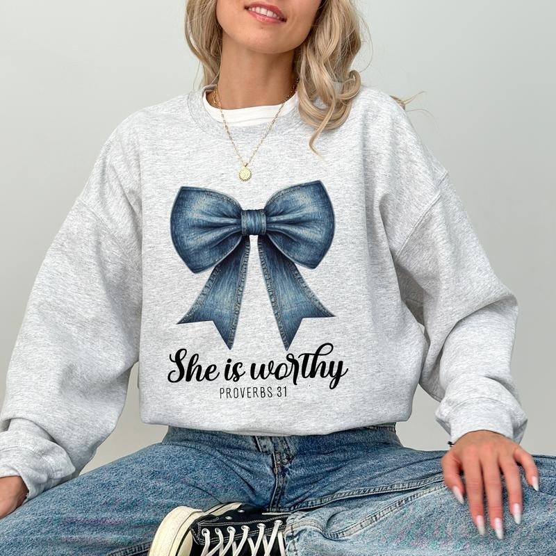 She is Worthy Proverbs 31 Sweatshirt, Girly Faith Sweater, Women's Christian Shirt, Bible Verse Clothing Gifts, Religious...