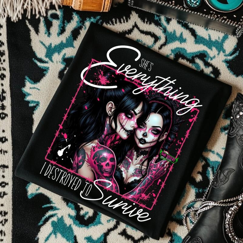 She's Everything I Destroyed to Survive Edgy Graphic Tee featuring 'RED' and bold artwork, Unisex T-Shirt, Alternative...