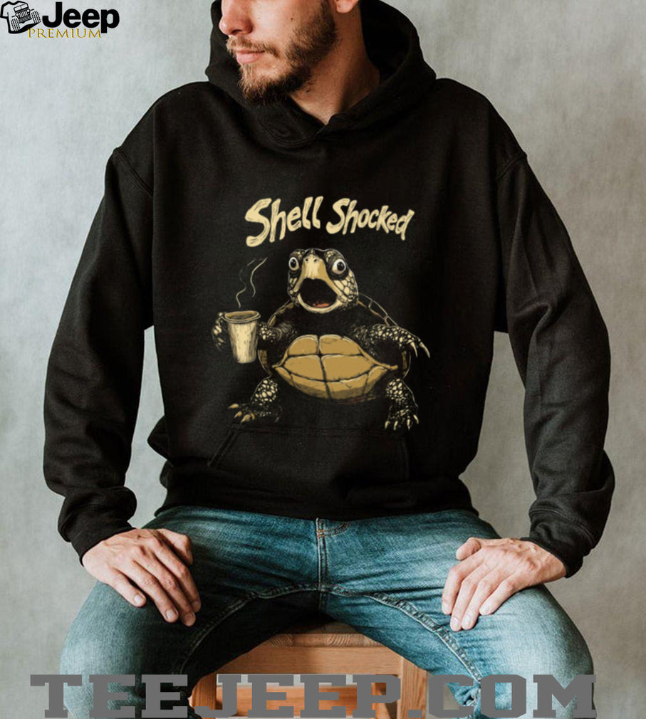 Shell Shocked Turtle Drinking Coffee Funny Pun T Shirt