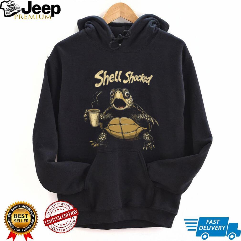 Shell Shocked Turtle Drinking Coffee Funny Pun T Shirt