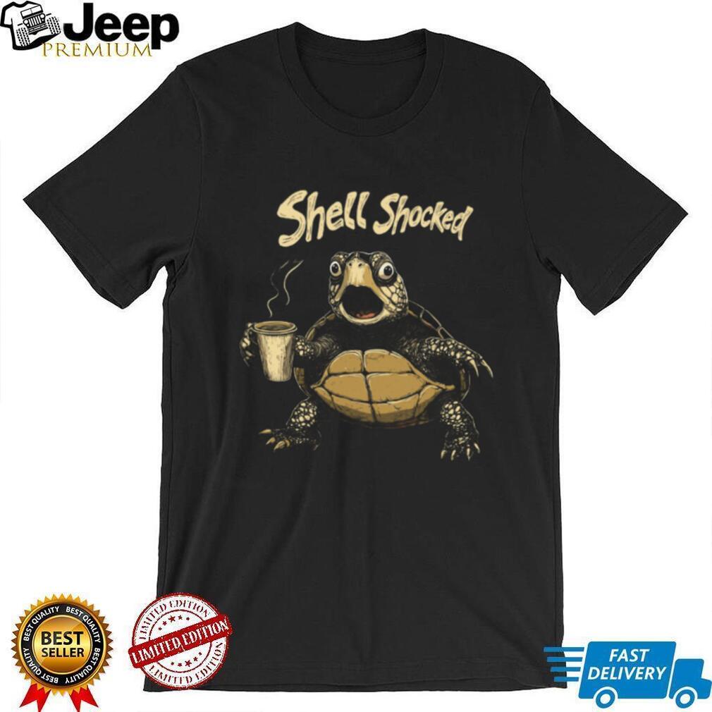 Shell Shocked Turtle Drinking Coffee Funny Pun T Shirt