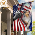 Sheltie With American Flag Patriotic Dog Owner 4Th Of July Holiday 2023 House Decor 2 Sides Garden House Flag
