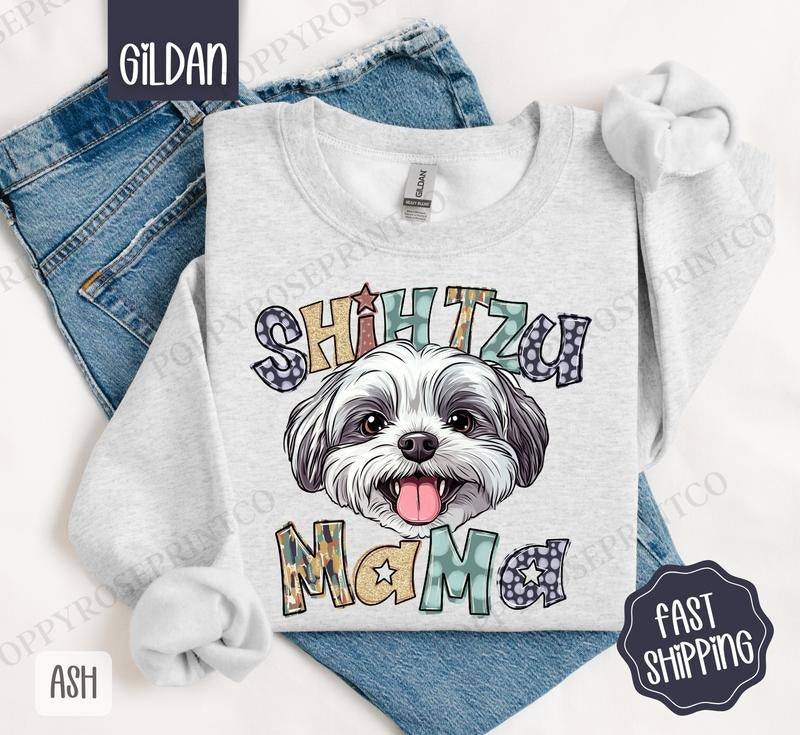 Shihtzu Mama Sweatshirt, Mama Women's Crewneck, Cute Dog Mom Women's Sweatshirt T-Shirts, Hoodie | CiraTrend.com