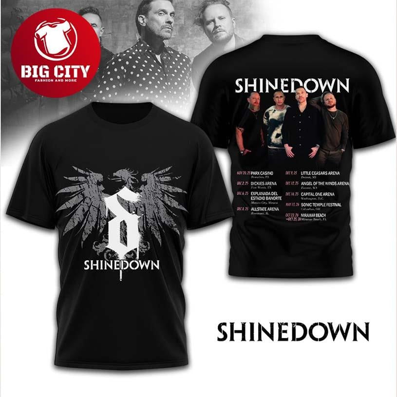 Shinedown Tour Dates Eagle Crest Shirt Alternative Rock Band Two Sided Shirt
