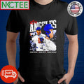 Shohei Ohtani Mookie Betts &amp; Freddie Freeman photo collage Los Angeles red and sivler text signature shirt