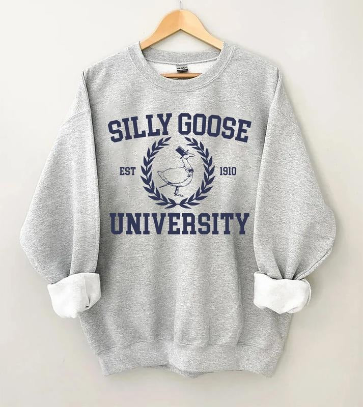 Silly Goose University Crewneck Sweatshirt, Goose Meme Shirt, Unisex University Shirt, Funny Men's Women's Sweater, Trendy College Hoodie