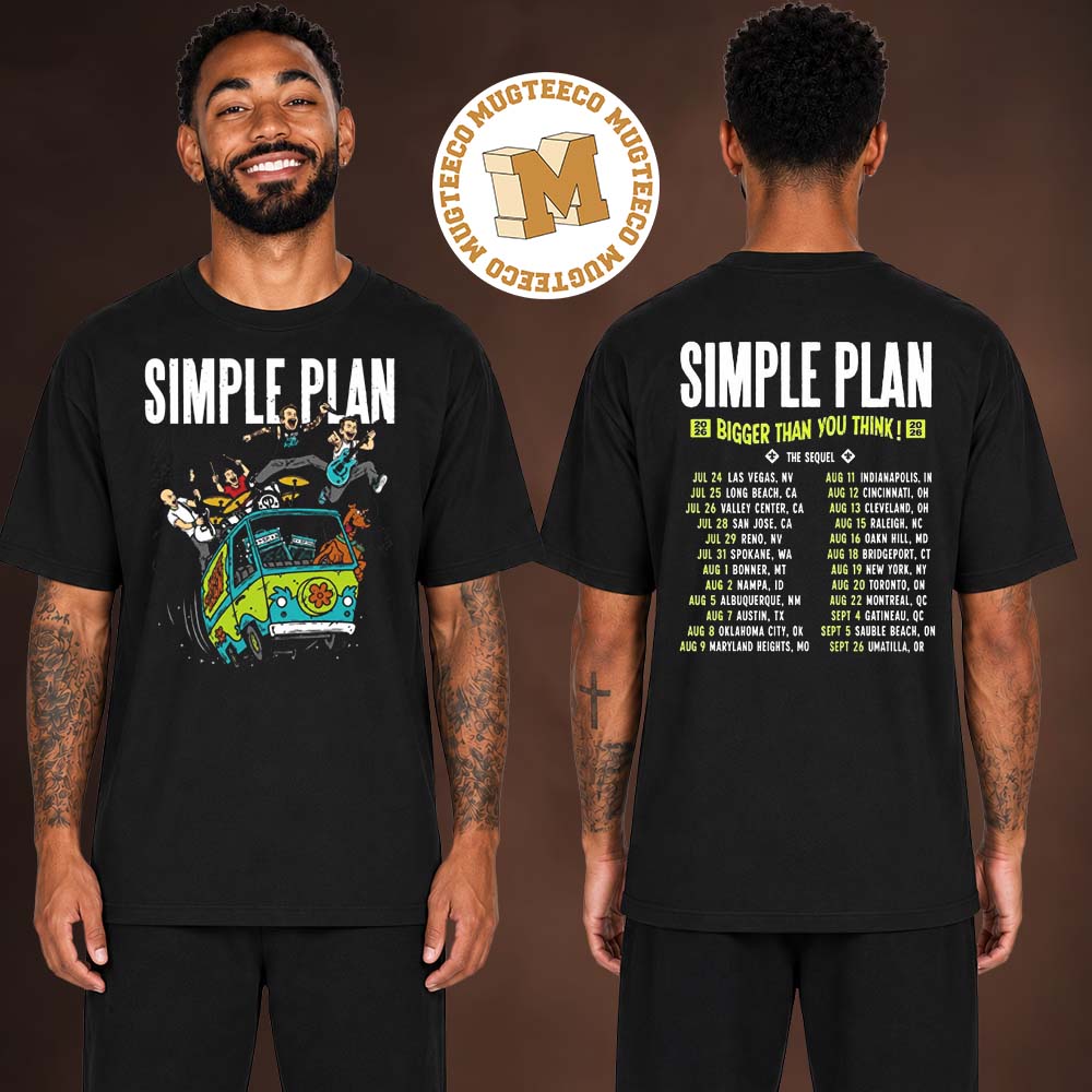 Simple Plan Lasvegas USA Bigger Than You Think Tour Scooby Doo Bus Two Sided Unisex T Shirt