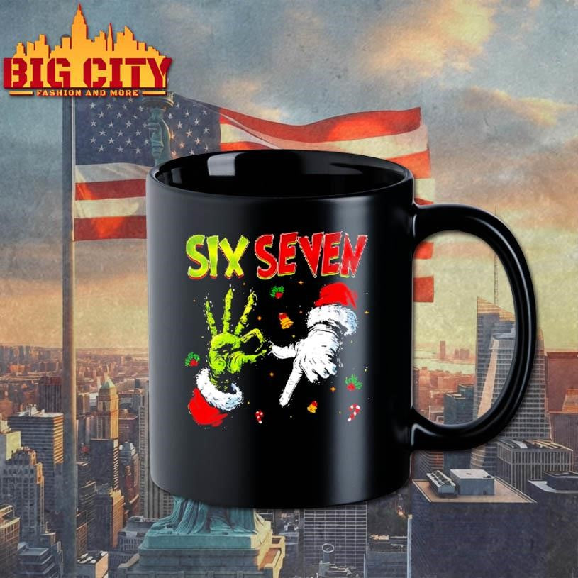 Six Seven 67 Meme Christmas Grinch Santa Hand Shirt