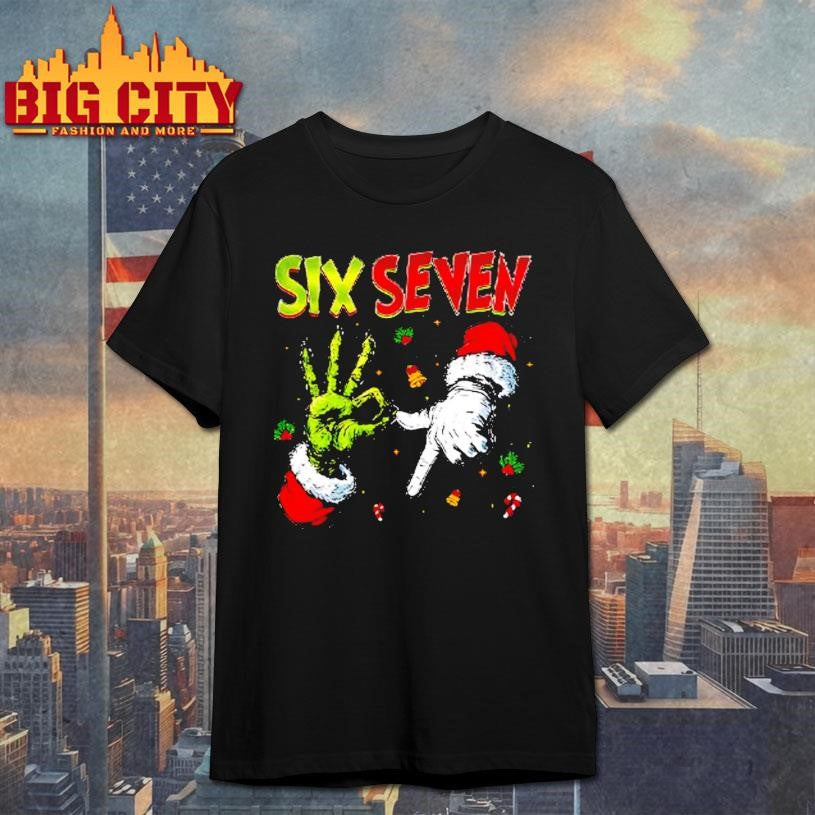 Six Seven 67 Meme Christmas Grinch Santa Hand Shirt
