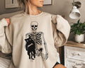 Skeleton And Cat Sweatshirt Black Cat Halloween Shirt Spooky Cat Mom Sweater Gifts For Cat Lovers Cat Dad Hoodie Womens...