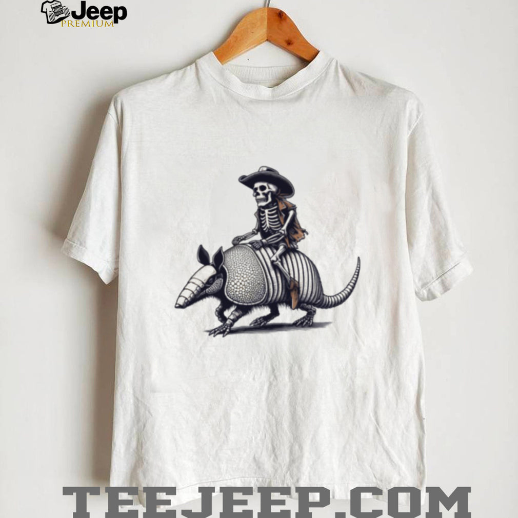 Skeleton Cowboy Riding an Armadillo Western Graphic T Shirt