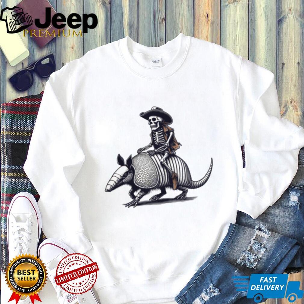 Skeleton Cowboy Riding an Armadillo Western Graphic T Shirt