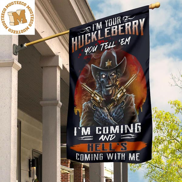 Skeleton Skull Grumpy I’m Your Huckleberry Flag With Tombstone Quote Decor Flag 2 Sides Garden House Flag