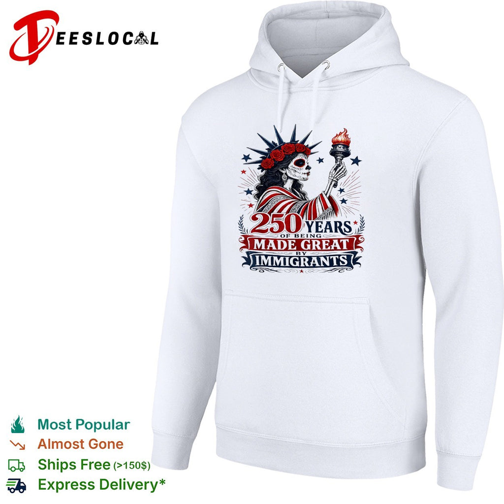 Skeleton Statue of Liberty holding torch made great by immigrants shirt