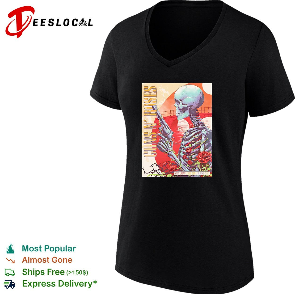 Skeleton holding Guns N Roses Amsterdam Netherlands at Ziggo Dome On 18 And 20 June 2026 shirt