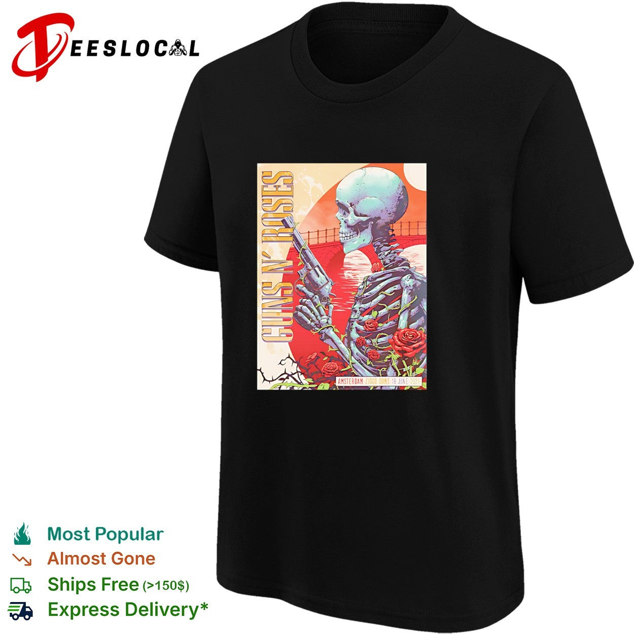 Skeleton holding Guns N Roses Amsterdam Netherlands at Ziggo Dome On 18 And 20 June 2026 shirt