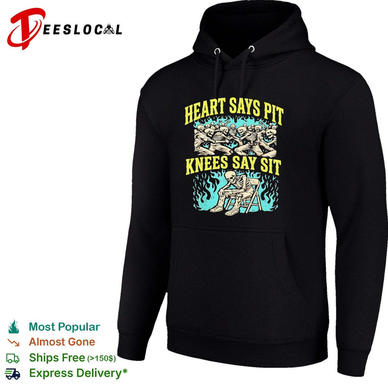 Skeletons moshing heart says pit knees say sit shirt