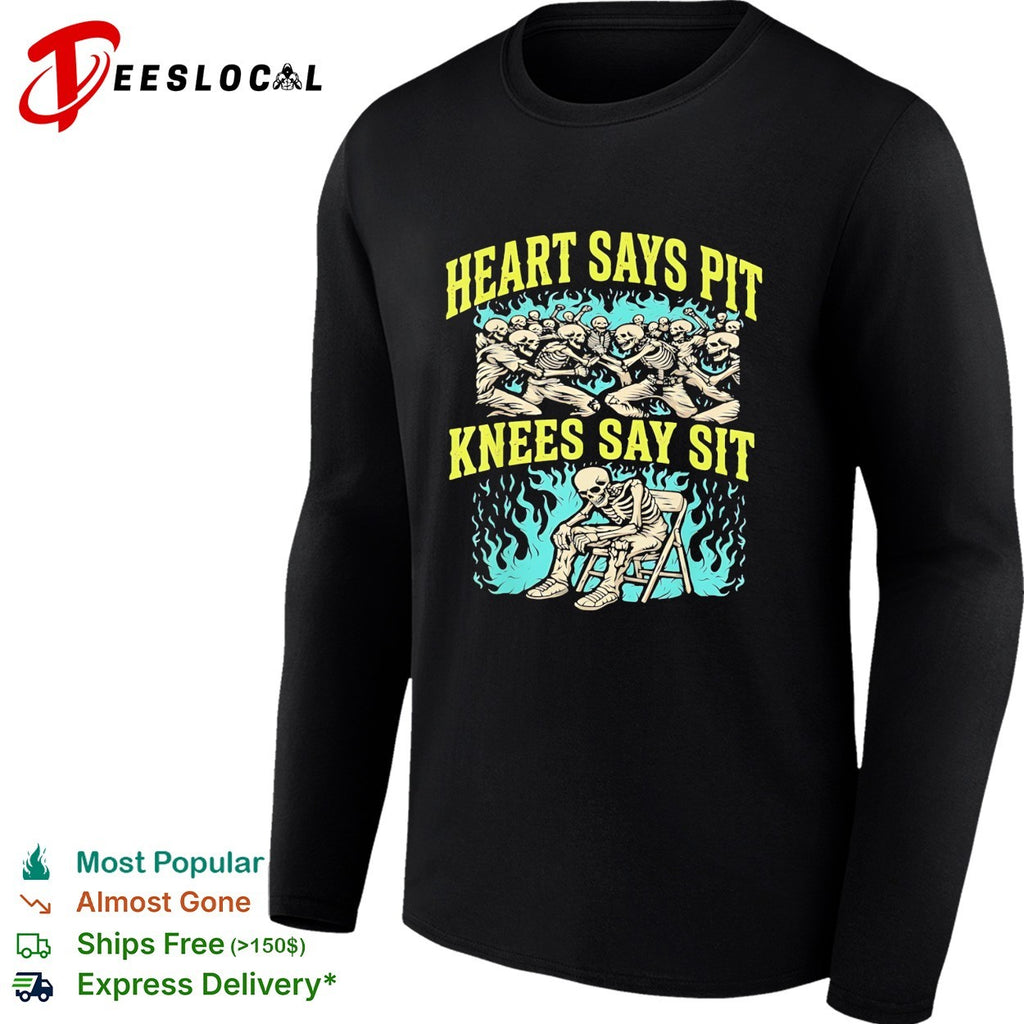 Skeletons moshing heart says pit knees say sit shirt