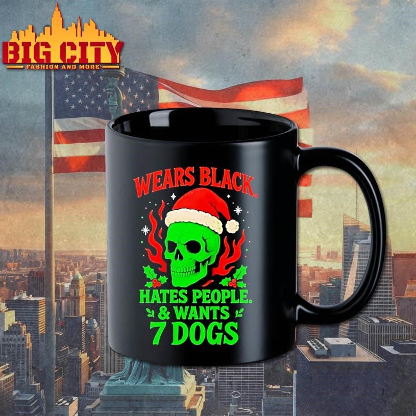 Skull Santa Wears Black Hates People And Wants 7 Dogs Shirt