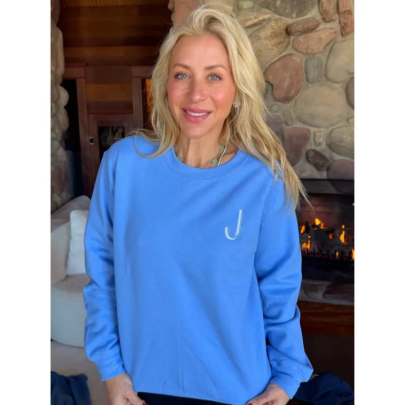 Sky Blue Embroidered Initial Sweatshirt (S-XL) T-Shirts, Hoodie | CiraTrend.com