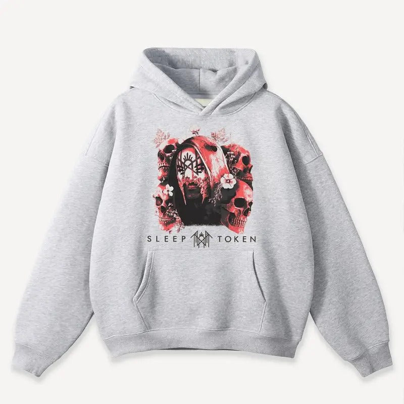 Sleeep Skulls Flowers Tooken Hoodie, Music Merchandise, Heavy Metal Top, Unisex Sweater Pullover Tee