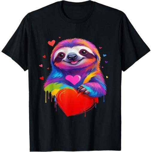 Sloth Shirt - Colorful Sloth Heart Graphic T-Shirt Made in USA Hoodie, Sweatshirt | CiraTrend.com