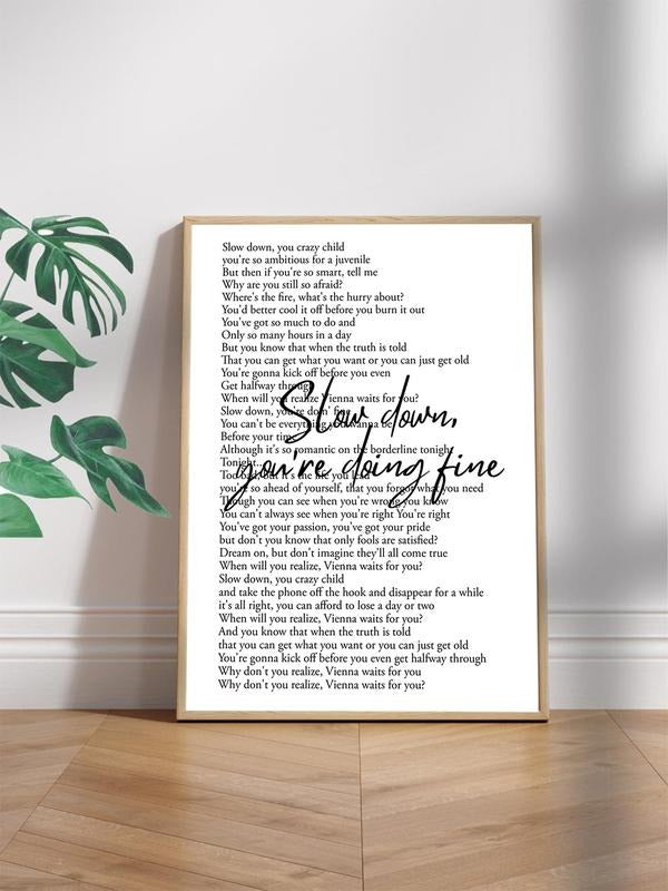 Slow Down You're Doing Fine Poster Canvas, Billy Joel Poster Wall Art