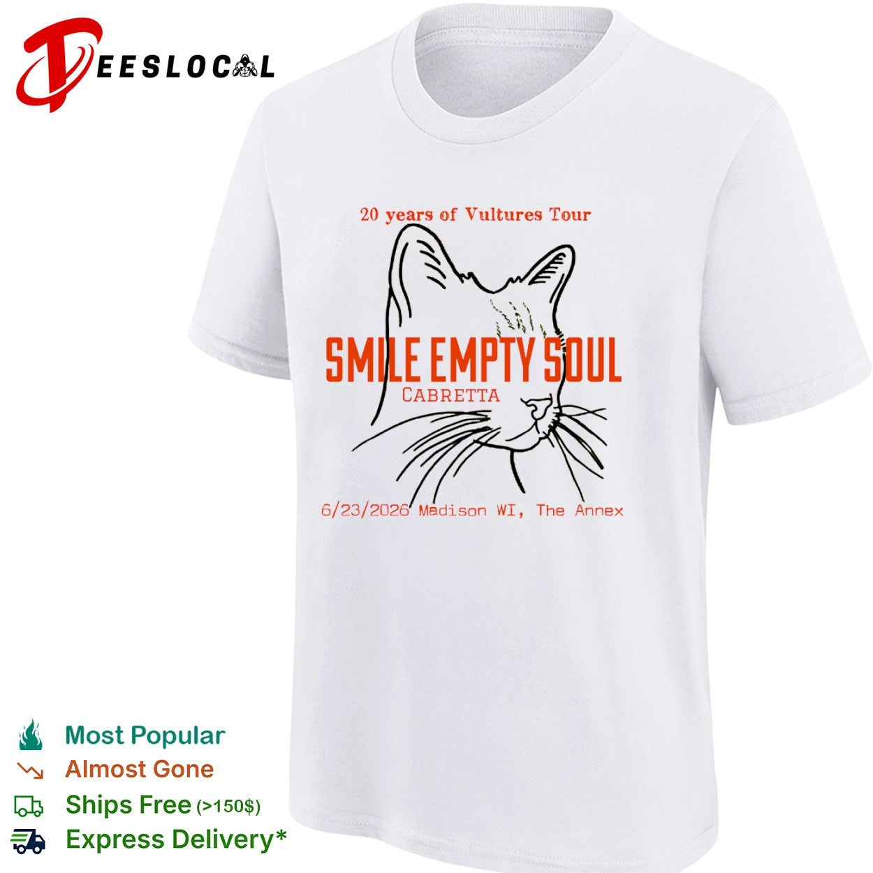 Smile Empty Soul Cabretta 20 years of Vultures Tour Madison WI The Annex shirt