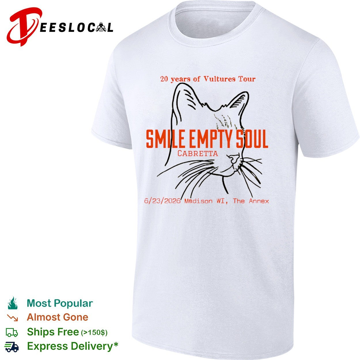 Smile Empty Soul Cabretta 20 years of Vultures Tour Madison WI The Annex shirt