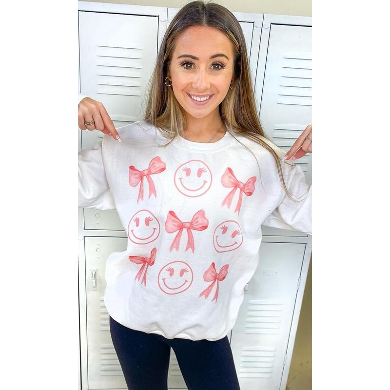 Smiley Bow Graphic Sweatshirt T-Shirts, Hoodie | CiraTrend.com