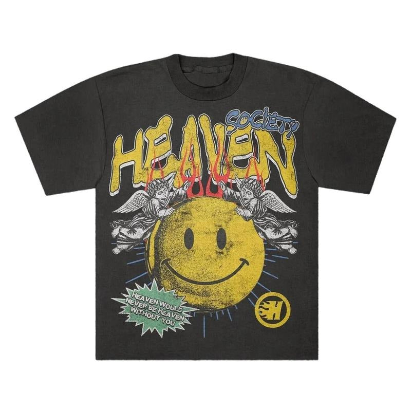 Smiley Print Crewneck Graphic Unisex T-Shirt Casual Breathable Menswear Soft Top Day Man Tshirt Streetwear Oversize...
