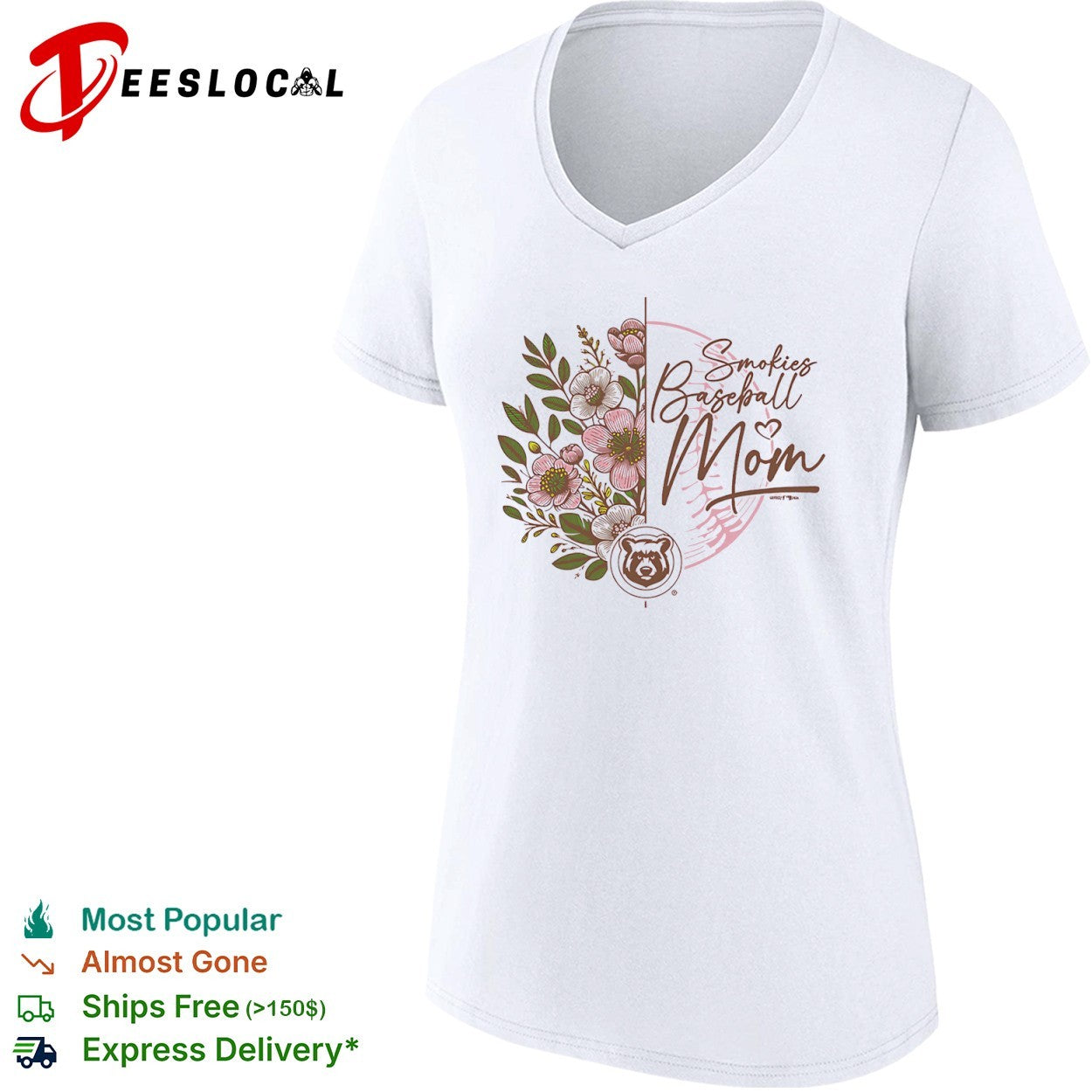 Smokies Baseball Mom Tennessee Smokies Minor League Baseball Floral Logo shirt