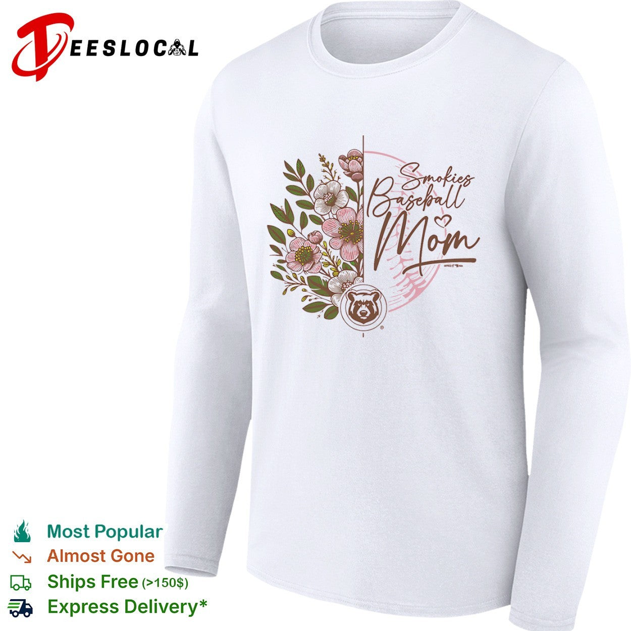 Smokies Baseball Mom Tennessee Smokies Minor League Baseball Floral Logo shirt