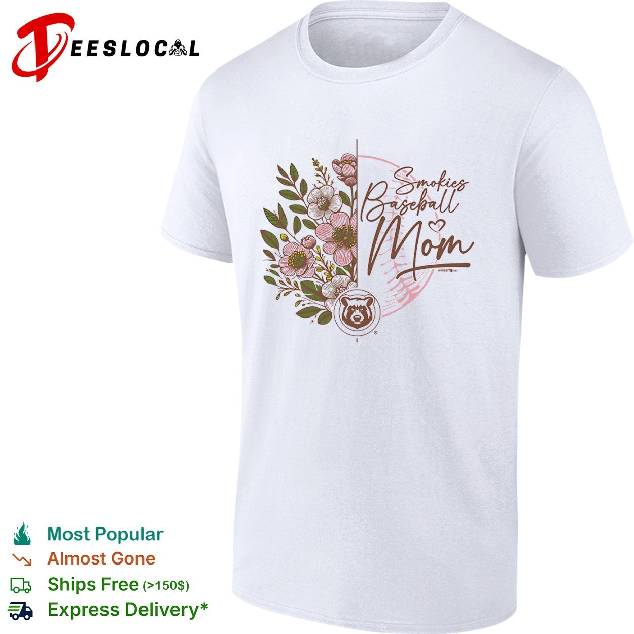 Smokies Baseball Mom Tennessee Smokies Minor League Baseball Floral Logo shirt