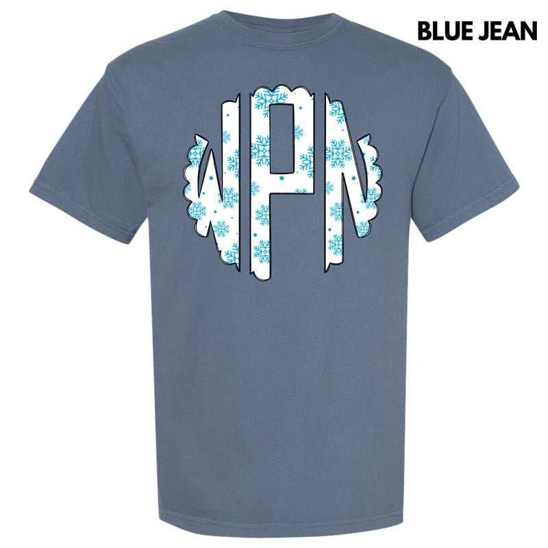 Snowflake Monogram Comfort Colors T-Shirt 'NLB' Hoodie, Sweatshirt | CiraTrend.com